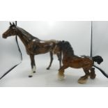 Beswick Cantering Shire 975 & Large Racehorse 1564 ( chip to ear)(2)