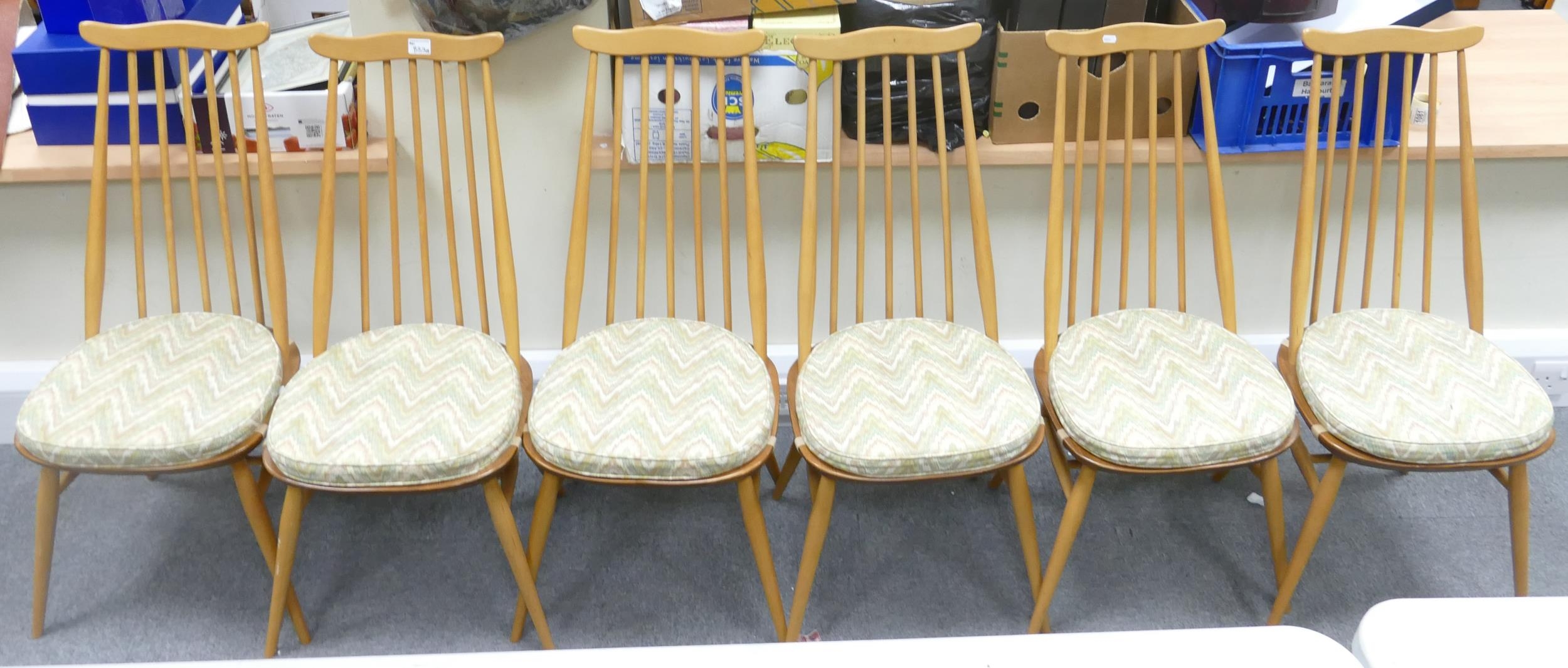 Ercol Blonde Chest of Six Windsor Dining Chairs