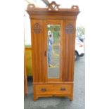 Art Nouveau Single Wardrobe with carved panel decoration, 216 x 107 x 49cm