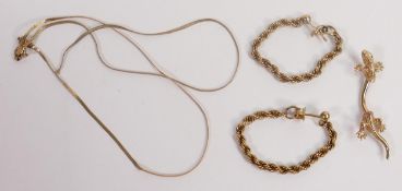 9ct gold items, including model of lizard, broken chains, earrings etc, 4.3g.