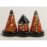 Lorna Bailey three piece Inferno cruet set. Released for two moths Sept- Oct 1999