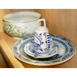 Delft Blue & White Wall Plate, Ashtray & Beaker together with floral decorated guzunder(4)