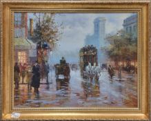 Continental Oil on Canvas Winter S Street Scene, Signed Le Clerc, frame size 62 x 72cm
