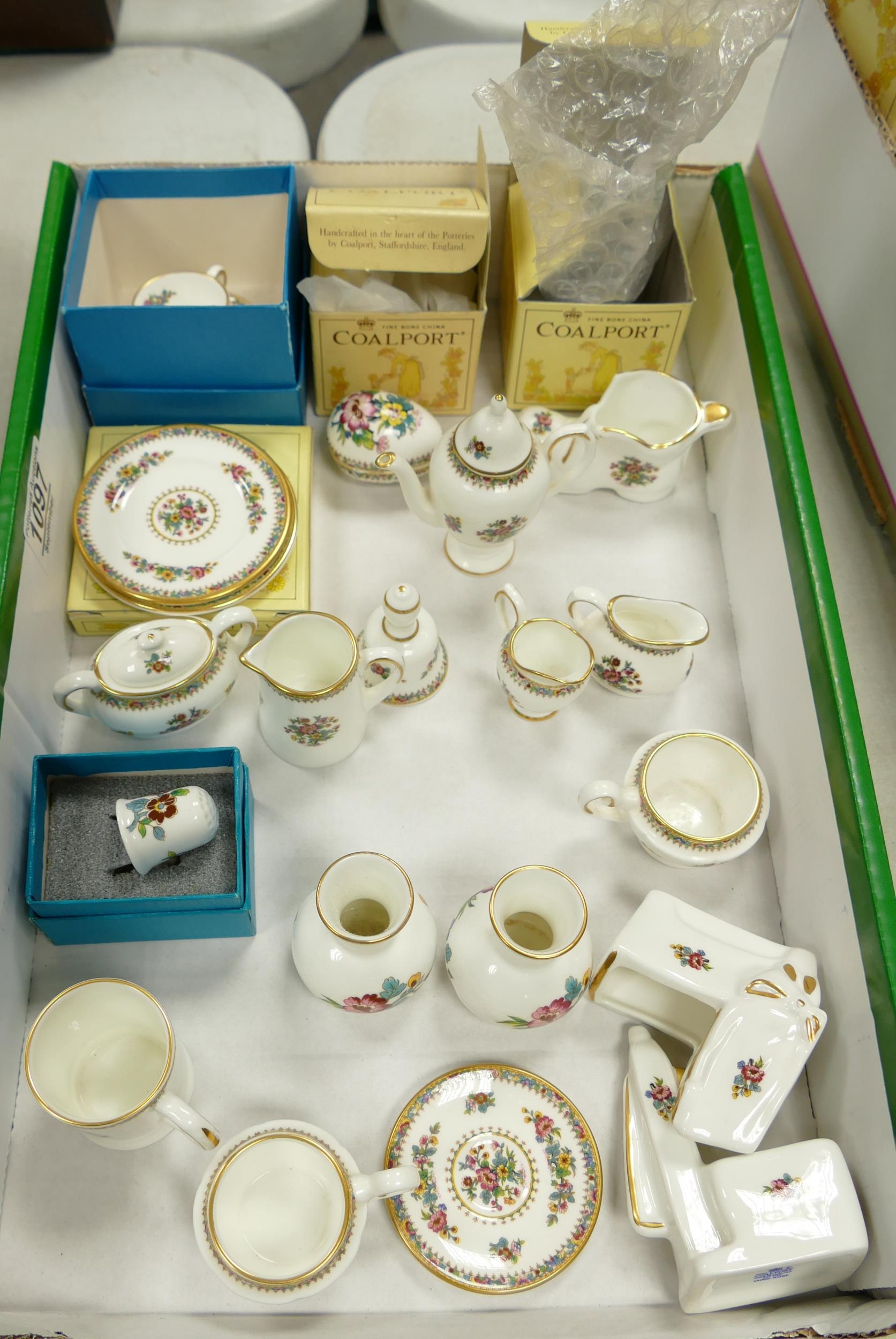 A collection of Coalport Ming Rose & similar floral decorated miniatrure items including coffee pot,