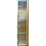 Blonde Ercol Single Glazed Display Cabinet height 213cm, width 47cm and depth 30cm