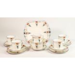 Shelley Vincent shaped 11326 patterned part tea set including: 4 cups, 5 saucers, 4 side plates,