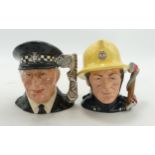 Royal Doulton Small Character Jugs Fireman D6839 & Policeman D6852, with certs
