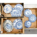 A large collection of Blue & White tea & dinnerware including Liberty Blue Historic Colonial Scenes,