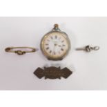 Silver ladies fob watch, J Masters Rye and silver brooch etc.