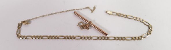 9ct gold bracelet and 9ct gold t-bar, 3.6g