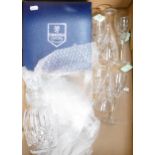 A collection of Glass ware items to include Waterford Crystal Decanter & small wine glasses, boxed