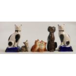 Studio Glass Figure of Cat, similar Beswick Cats & Staffordshire type figures(5)