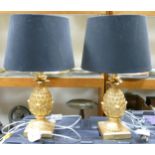 Pair Modern Gilt Effect Pineapple Theme Table Lamps, height with shades 51cm(2)