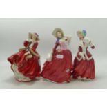 Royal Doulton lady figures Top O the Hill Hn1834, Christmas Morn HN1992, Autumn Breezes HN1934 (3)