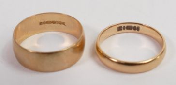 Two 9ct gold wedding rings,sizes J & M, 4.8g. (2)