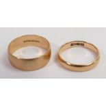 Two 9ct gold wedding rings,sizes J & M, 4.8g. (2)