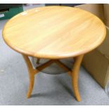 Ercol Blonde Coffee Table with smoke glass lower shelf, diameter 60cm, height 47cm