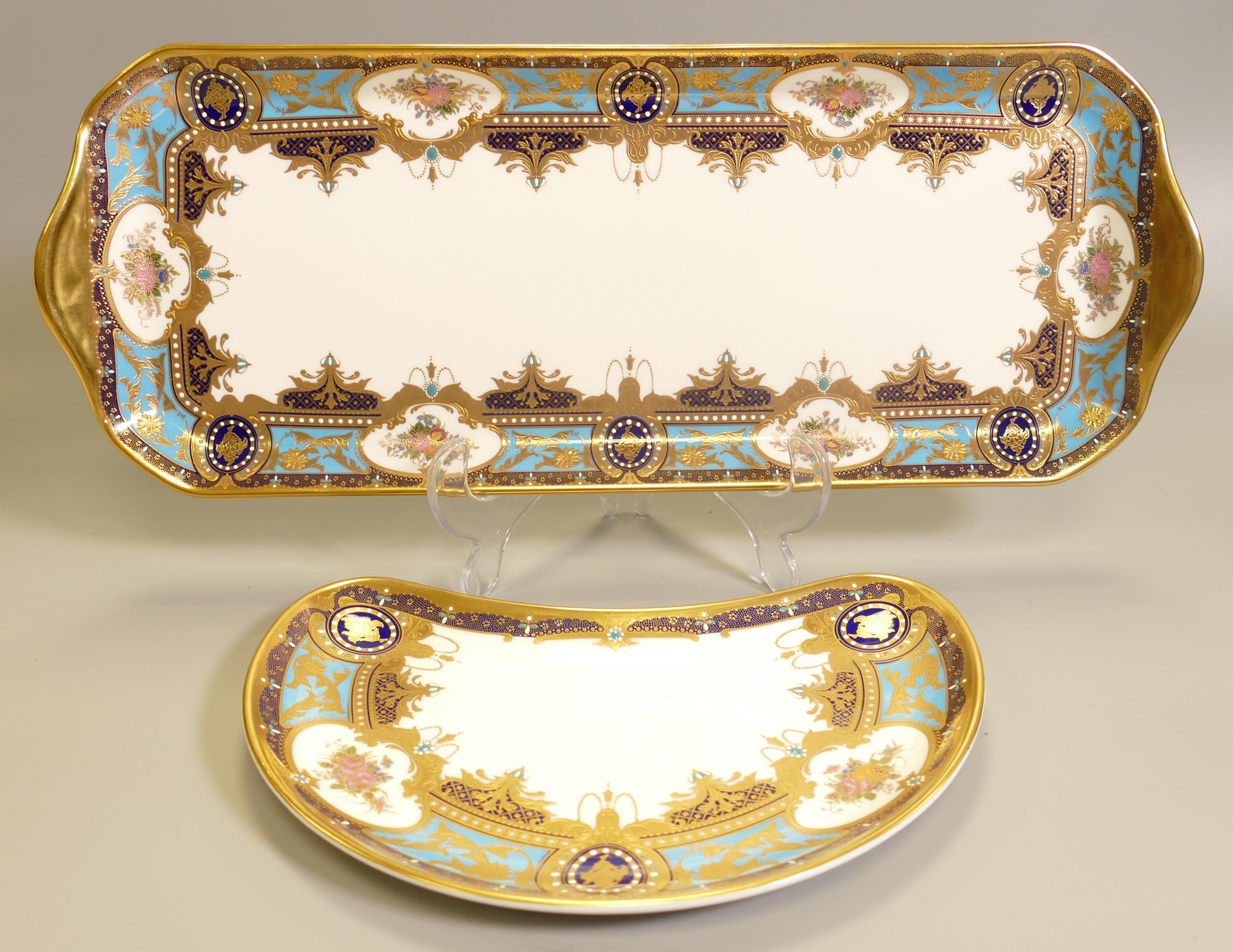 De Lamerie Fine Bone China heavily gilded Countess Floribunda patterned crescent shaped side plate &