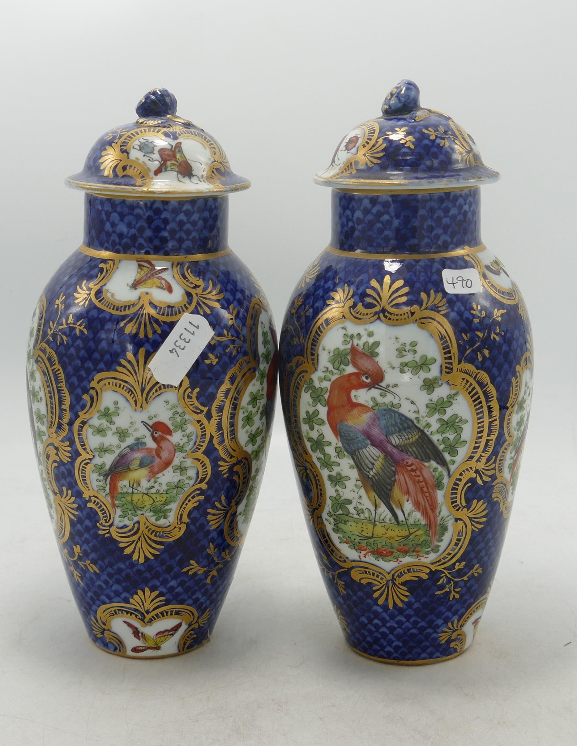 Pair 19th Century Sampson / Worcester Style hand Decorated lidded vases, height 21cm(2)