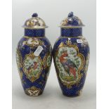 Pair 19th Century Sampson / Worcester Style hand Decorated lidded vases, height 21cm(2)