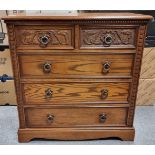 Jaycee Oak Chest of Five drawers, 75 x 77 x 39cm