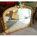 Antique Gilt Effect Over Mantle Mirror, width 130cm, some damage noted to foliage at top of mirror