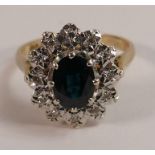 9ct gold sapphire and diamond ring, size M, 3.8g.