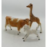Beswick Giraffe 853, Grey Stretched Foal & Guernsey Cow 1248(damaged horn)