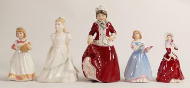 Royal Doulton Lady Figures Best Wishes Hn3426, Mother Helper Hn3650, Kerry Hn3461, First Recital