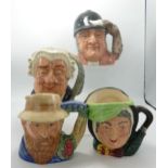 Royal Doulton Large Character Jugs The Lawyer D6498, Gone Away D6531, Claude Monet D7150 Sairey Gamp