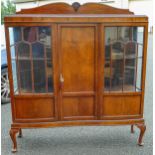 Queen Anne style 1920s 3-door Astragal glazed cabinet. H152cm x W135cm x D35cm.