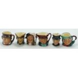 A collection of Royal Doulton miniature character jugs, all slightly different colourways comprising
