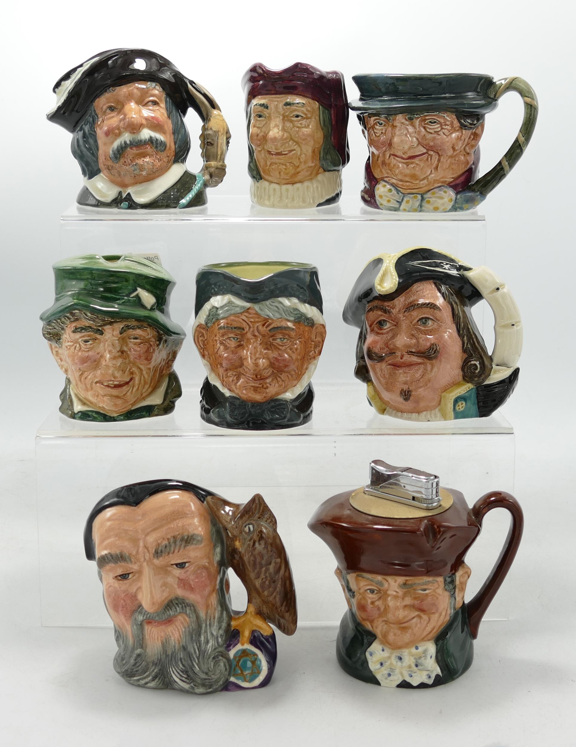 Royal Doulton Small Character Jugs Granny, Tony Weller, Capt Henry Morgan, Merlin, Sancho Panca,