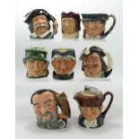 Royal Doulton Small Character Jugs Granny, Tony Weller, Capt Henry Morgan, Merlin, Sancho Panca,