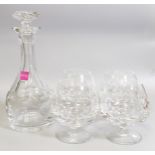 Boxed Atlantis Crystal Evora Patterned Decanter & 4 Brandy Glasses