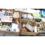 A large mixed collection of items to include scientific equipment , books, wooden boxes, Meccano,