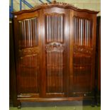 South African Hard Wood Carved Triple Wardrobe on Ball & Claw Feet, setectional in 4 pieces,