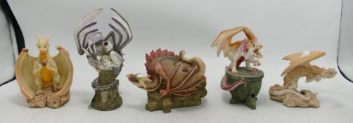 Enchantica Resin Figures Of Dragons, tallest 14cm, four items boxed(5)