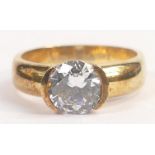 Tru Diamonds large 8mm white stone ring, size R, with unknown gilt metal setting. High quality piece