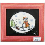 Lorna Bailey Ceramics Snowman framed wall plaque. Limited edition 13/30 LJB Ceramics 22/11/02, frame
