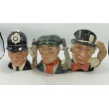 Royal Doulton Large Character Jugs Mad Hatter D6598, Little Mester D6819 & London Bobby D6744(3)
