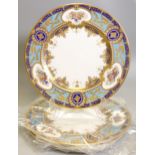 De Lamerie Fine Bone China heavily gilded Countess Floribunda patterned Dinner Plates , specially