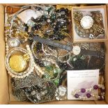 A collection of ladies costume jewellery including watches, brooches, beads, chains etc