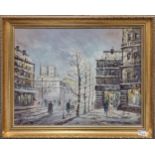 Continental Oil on Canvas Winter Street Scene, Signed J Hinton, frame size 62 x 72cm