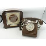 Presentation Oak Mantle Clock & Vintage Dial Telephone(2)