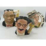 Royal Doulton Large Character Jugs Louis Armstrong D6707, Jimmy Durante D6708 & Groucho Marks