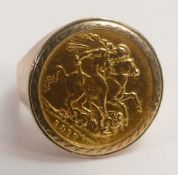 Gold Full Sovereign dated 1917 set as a ring in 9ct gold shank,17.6g.