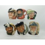 Royal Doulton small size character jugs Sairey Gamp D5451, Falstaff D6385, Don Quixote D6460, Gone