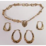 9ct gold bracelet and two pairs of earrings, 4.6g.