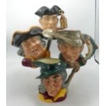 Royal Doulton Large Character Jugs Pied Piper D6403, Nightwatchman D6569, Poacher D6429 & Town Crier